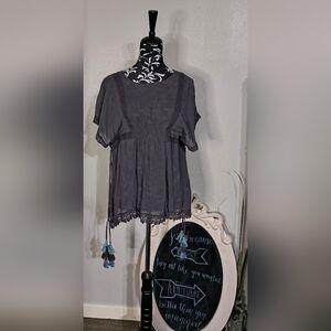 Knox Rose Charcoal Lace Trim Blouse